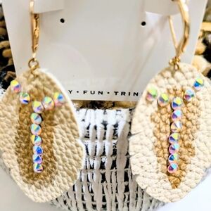 Chic Gold and Cream Leather Earrings